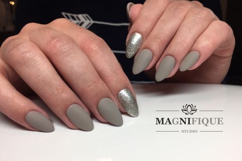 Grey Nails, Almond Acrylic, Dip Nails, Gray Nails, Almond Acrylic Nails, Dipped Nails, Prom Nails, Matte Nails, Pretty And Cute