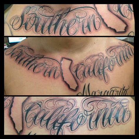 California California Tattoo Men, Love Sick Tattoo, Sick Tattoos, California Tattoo, Chicano Lettering, Cursive Tattoos, Ancient Tattoo, Chicano Tattoo, Sick Tattoo