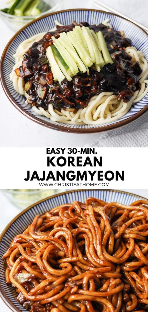 Korean Noodle Dishes, Koreansk Mad, Makanan Rendah Kalori, Black Bean Noodles, Bean Noodles, Easy Korean Recipes, Bean Sauce, Korean Side Dishes, Black Bean Sauce