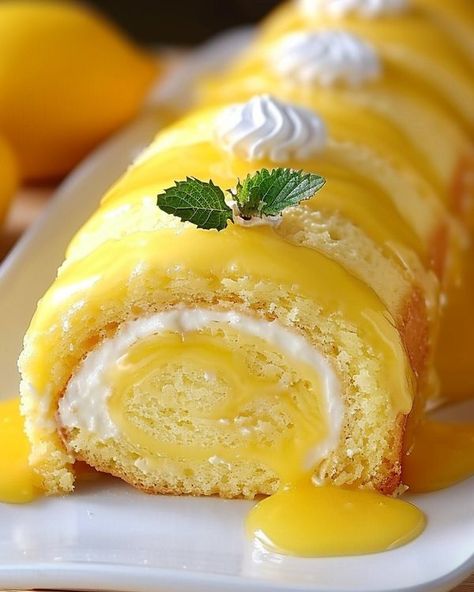 Lemon Jelly Roll Cake, Cream Roll Cake, Sponge Cake Roll, Jelly Roll Cake, Cream Roll, Cake Rolls, Lemon Jelly, Lemon Filling, Swiss Roll