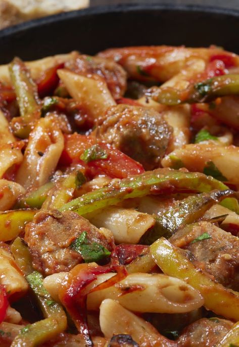 Sausage and Pepper Penne Sausage And Pepper Sauce, Penne And Sausage Recipe, Ground Italian Sausage And Peppers, Spaghetti And Sausage Recipe, Sausage And Pepper Pasta, Sausage And Peppers Italian Style, Pasta With Sausage And Peppers, Sausage Peppers Pasta Recipes, Italian Sausage And Peppers Pasta