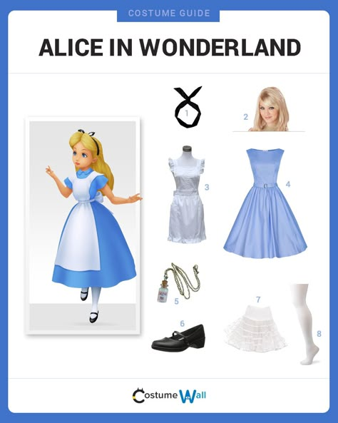 Dress up in a costume like Alice from Walt Disney's movie Alice in Wonderland before chasing down the White Rabbit. Costumes For Blondes, Blonde Characters, Costume Wall, Alice In Wonderland Outfit, Disney Characters Costumes, Book Character Day, Princess Inspired Outfits, Best Costumes, Alice Costume