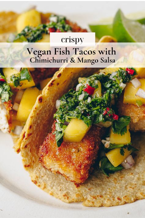 Vegetarian Fish Tacos, Vegan Fish Tacos, Seafood Tacos, Vegan Seafood, Vegan Cajun, Tacos With Mango Salsa, Vegan Tacos Recipes, Gourmet Tacos, Fresh Mango Salsa