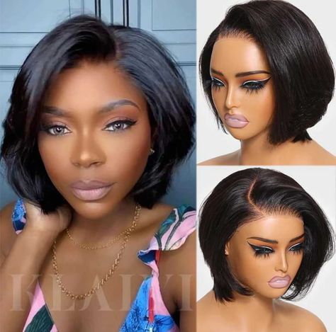 Get ready to slay with this 8-inch bob that exudes sass, class, and style! The link to this unit is in the comment section. #bellahaircrownz #wigs #foryou #followers #bobhaircut Pixie Cut Short, Feathered Bob, Layer Cut, Natural Black Hair, Swept Bangs, Short Bob Wigs, Hair Sale, Bob Wig, Human Hair Wig