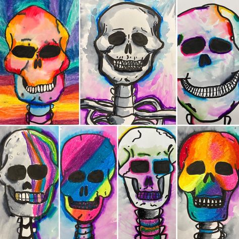 5th grade studies the human skeleton with me in art every year at this time. They use a reference with simple lines to draw from and then I… | Instagram Skeleton Art Projects, The Human Skeleton, 6th Grade Art, Human Skeleton, Skull Painting, Skeleton Art, Future Classroom, 6th Grade, 5th Grades