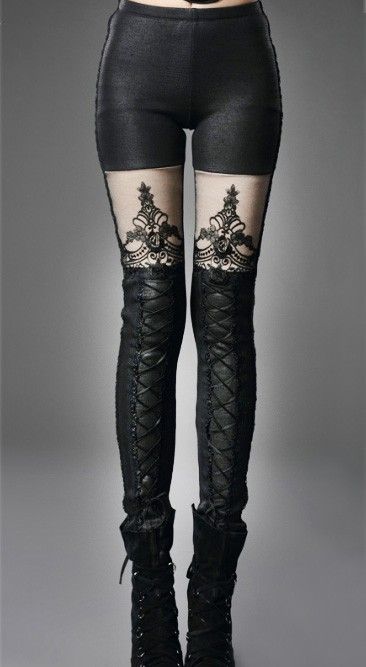 Gothic Leggings, Gothic Pants, Lace Up Leggings, Angel Outfit, Gothic Clothes, Winter Leggings, Punk Rave, Lovely Legs, Gothic Outfits