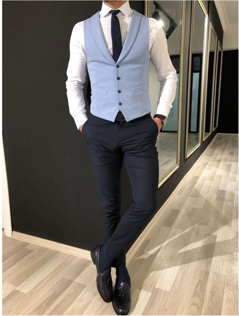 Blue Vest Outfit Men, Blue Vest Outfit, Blue Suit Vest, Vest Coats, Vest Outfits Men, Waistcoat Fashion, Blazer Outfits Men, Double Breasted Vest, Waistcoat Men