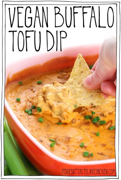 Vegan Buffalo Chicken Dip Shredded Tofu Recipe, Vegan Buffalo Chicken Dip, Tofu Dip, Vegan Buffalo Chicken, Vegan Dip Recipes, Buffalo Tofu, Vegan Apps, Healthy Entrees, Vegan Ideas