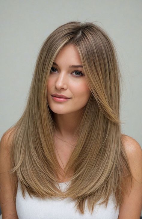 Sleek and Layers for Straight Hair, Cute Layered Hairstyle For Long Hair, long layered haircut Subtle Front Layers, Long Sleek Haircut, Mid Length Haircut 2024, Straight Cut With Layers, Straight Haircut With Layers, Dark Hair Lob, Lob Haircut With Curtain Bangs, Long Layers Straight Hair, Layers For Straight Hair