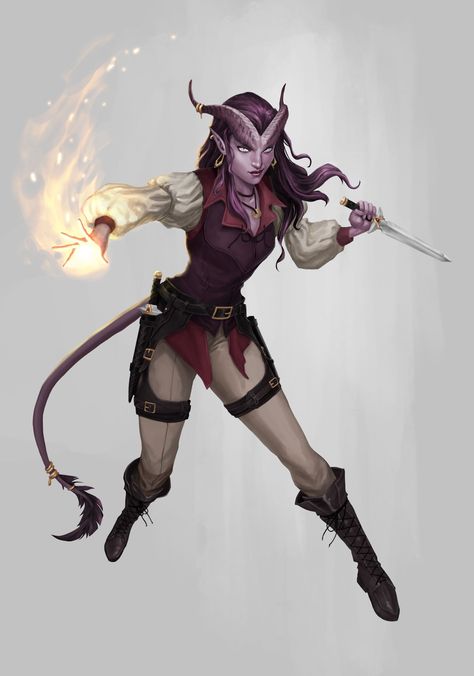 Simply AMAZING tiefling art by Joma Cueto Tiefling Sorcerer, Tiefling Rogue, Tiefling Female, Dnd Tiefling, Characters Female, Arcane Trickster, Dungeons And Dragons Characters, Arte Fantasy, Fantasy Rpg