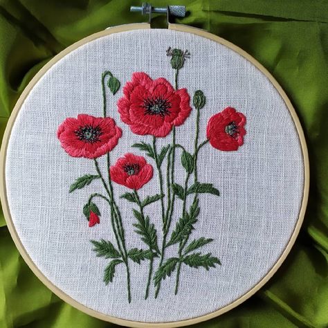 Poppy Flower Embroidery Pattern, Poppy Embroidery Pattern, Poppy Flower Embroidery, Embroidery Poppy, Embroidered Poppies, Embroidered Poppy, Poppy Embroidery, Herb Embroidery, Poppy Craft