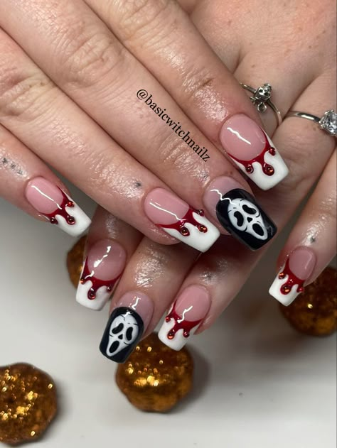 Ghost face nails Call Of Duty Nails, Ghost Face Nail Art, Nails Ghost Face, Ghost Face Nails, Ghostface Nails, Ghost Nails, Face Nails, Magnetic Nails, College Room