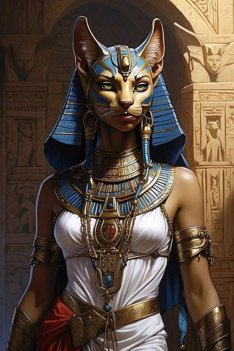 Bastet Goddess Drawing, Bastet Goddess, Egyptian Goddess Art, Egyptian Cat Goddess, Cat Goddess, Egyptian Cat, Magic Spell Book, Werewolf Art, Egyptian Symbols