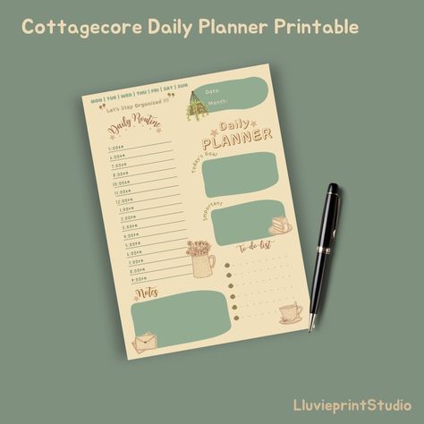 Cute cottagecore daily planner printable Daily Routine Schedule Printable, Cottagecore Planner, Cottagecore Journal, Routine Schedule, Daily Routine Schedule, Aesthetic Planner, Time Schedule, Schedule Printable, Aesthetic Cottagecore