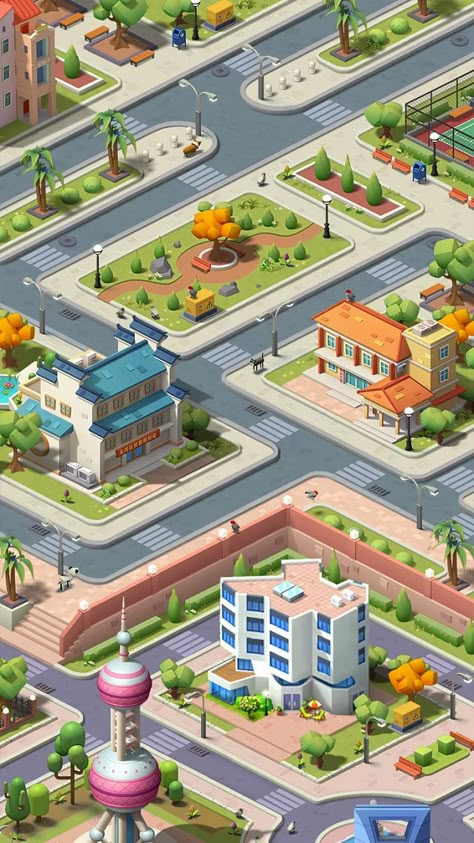 Game City Design, 2d City Background, Pixel Art Town, Isometric Town, World Map Game, City Isometric, City Builder Games, Hospital Games, Isometric Building