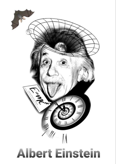 Albert Einstein Tattoo Design, Einstein Tattoo Design, Art Fusion Tattoo, Albert Einstein Aesthetic, Albert Einstein Sketch, Albert Einstein Tattoo, Albert Einstein Drawing, Einstein Drawing, Einstein Tattoo