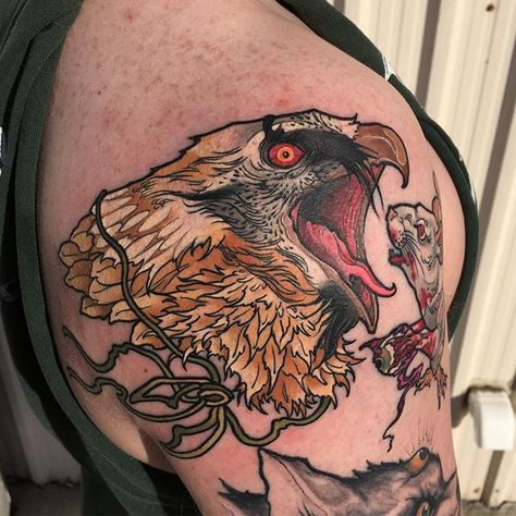 Got to do this bearded vulture today. Love doing one sitting tattoos Vulture Tattoo Design, Bearded Vulture Tattoo, Bearded Vulture Aarakocra, Bearded Vulture Art, Bearded Vulture Aesthetic, Bearded Dragon Tattoo, Bearded Vulture, Cobra Tattoo, Horse Flowers