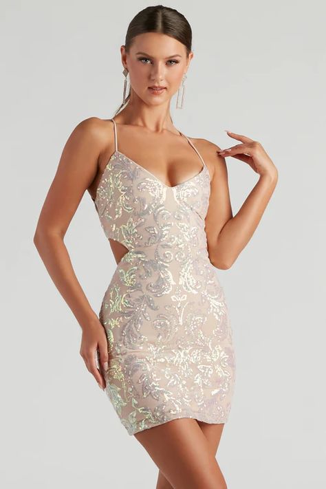 New Year's Eve Outfits | Windsor Iridescent Sequin, Dressy Dresses, Ethereal Beauty, Sequin Mini, Hoco Dresses, Sequin Mini Dress, Women's Fashion Dresses, Homecoming Dresses, Open Back