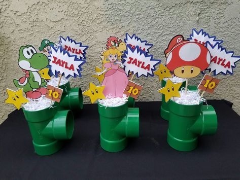 Mario Cart Centerpieces, Super Mario Party Table Decorations, Super Mario Bros Centerpieces, Super Mario Table Centerpieces, Super Mario Birthday Centerpieces, Super Mario Bros Party Centerpieces, Mario Table Centerpiece, Super Mario Bros Table Decor, Super Mario Centerpiece Ideas