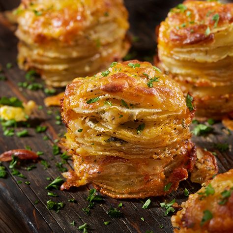 Crispy Potato Stacks Garlic Herb Butter Potato Stacks, Crispy Potatoes Slices, Garlic Stacked Potatoes, Garlic Potato Stacks Plant You, Potatoe Stacks With Garlic Herb Butter, Crispy Cheesy Potato Stacks, Crispy Cheesy Garlic Potato Stacks, Crispy Potato Stacks With Garlic Herb Butter, Sliced Potatoes In Muffin Pans