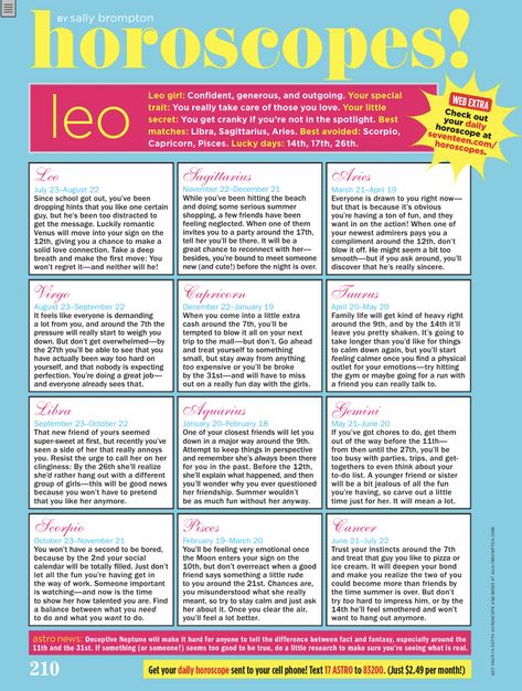 Horoscope Magazine, Teen Magazines, Leo Girl, Teen Witch, Leo And Sagittarius, Teen Magazine, 22 November, Lucky Day, How To Be Outgoing