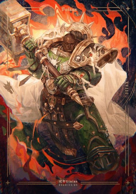 (1) 纪年Ginias on X: "Master of the forge， Vulkan #Warhammer40K #primarch #fanart https://t.co/NJV7mR75vl" / X 40k Primarchs, Warhammer 40k Salamanders, Salamanders Space Marines, Salamanders 40k, Space Marine Art, Polygon Art, For The Emperor, Warhammer 40k Art, The Forge