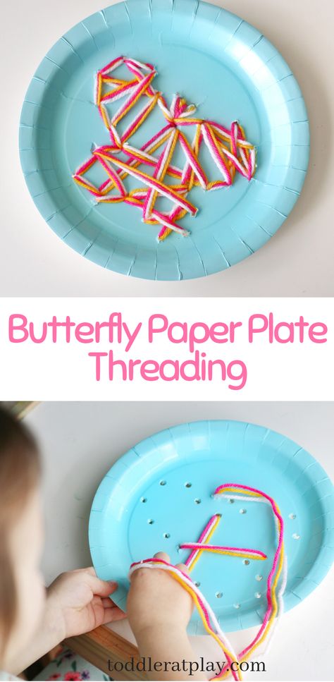 Butterfly Paper Plate Threading Craft - Toddler at Play Craft Toddler, Coordination Activities, Fine Motor Skills Activities, Motor Skills Activities, Paper Plate Crafts, Butterfly Crafts, Spring Activities, Play Ideas, Fine Motor Activities