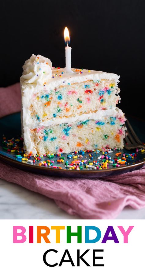 The best Birthday Cake recipe! You get a pillowy soft and tender, perfectly light and fluffy funfetti style cake that's generously dotted with rainbow sprinkles and it's swirled with a classic birthday cake and vanilla flavor. Then of course it's finished with the most luscious buttercream frosting. Everyone will instantly fall in love! Best Birthday Cake Recipe, Red Birthday Cakes, Nursing Cake, Whiskey Cake, Classic Birthday, Make Birthday Cake, Resipi Kek, Birthday Cake Flavors, Cake Frosting Recipe