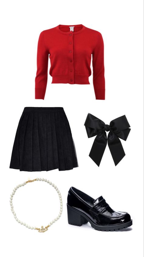 1991 Outfits, Red Bow Outfit, Christmas Outfits Aesthetic Party, Red Old Money Outfits, Red Coquette Outfit, Cute Christmas Outfits For Women, Red Dress Outfit Casual, Mode Ulzzang, Trendy Outfit Ideas