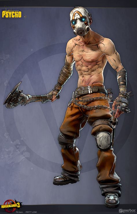 Borderlands 3:  Psycho by Matt LinkHere's the Psycho I made for Borderlands 3 my first asset to kick off this project.  Building the updated design for the iconic psycho and mask was a ton of fun.  Concept by: https://ift.tt/2x2SzN6 Borderlands Character Art, New Tales From The Borderlands, Borderlands Physco, Borderlands Concept Art, Borderlands Characters, Lilith Borderlands, Borderlands Cosplay, Borderlands 1, Borderlands Series