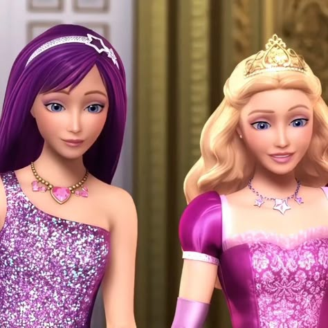 Barbie Cartoon Princesses, Barbie The Princess And The Popstar, Barbie And The Popstar, Barbie Princess Popstar, Barbie Princess And The Popstar, Barbie Movies Aesthetic, Princess And The Popstar, Movie Duos, Princess Charm School