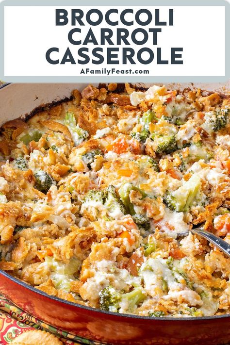 Broccoli Carrot Casserole - A Family Feast Recipes With Broccoli And Carrots, Broccoli And Pasta Casserole, Broccoli Carrot Celery Recipe, Broccoli Cauliflower And Carrot Casserole, Frozen Broccoli Cauliflower And Carrots Recipe, Broccoli Carrot Zucchini Recipes, Recipes For Shredded Carrots, Thanksgiving Veggie Casserole, Carrot And Broccoli Side Dish