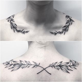 Laurel Tattoo, Laurel Wreath Tattoo, Gotik Tattoo, Wreath Tattoo, Small Neck Tattoos, Small Chest Tattoos, Octopus Tattoo Design, Cool Chest Tattoos, Back Tattoos For Guys