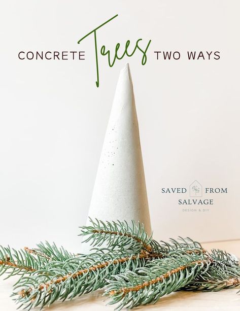 a picture of a cone shaped concrete tree for christmas Concrete Christmas, Concrete Home Decor, Concrete Jewelry, Cone Christmas Trees, Diy Tree, Cones Crafts, Concrete Crafts, Christmas Projects Diy, Holiday Market