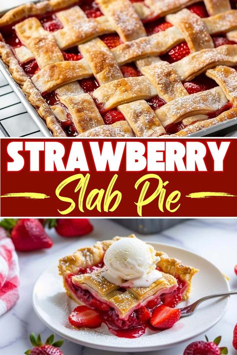 Slide into summer with this mouth-watering strawberry slab pie. It easily feeds a crowd, so it's perfect for BBQs, potlucks, game days, and more. Strawberry Slab Pie Recipe, Strawberry Slab Pie, Sour Cream Raisin Pie, Baked Strawberry Pie, Slab Pie Recipes, Yummy Pie Recipes, Sweet Roll Recipe, Pan Cooking, Most Popular Desserts