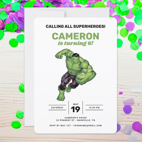 Hulk Party Invitations, Hulk 4th Birthday Party, Hulk Birthday Parties, Hulk Party, Hulk Birthday, Birthday Activities, Photo Birthday Invitations, The Hulk, Birthday Invites