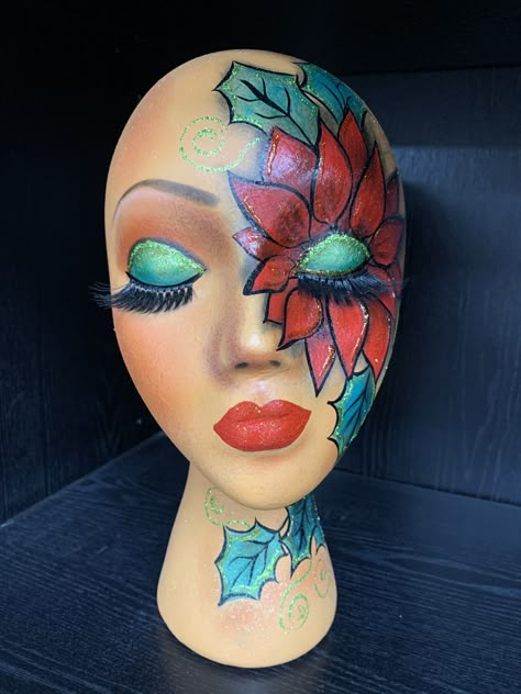 Mannequin Head Art Ideas, Foam Head Art, Steam Art Activities, Make Up Fantasi, Foam Head Ideas, Mannequin Head Art, Weird Crafts, Mix Media Canvas, Painted Mannequin