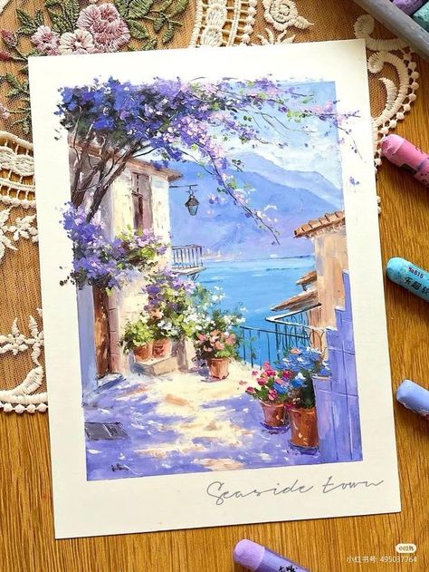 Oil Pastel And Watercolor Art, Aesthetic Landscape Painting, Oil Pastel Scenery, Oil Pastel Colours, Whimsical Art Journal, Oil Pastels Painting, Oil Pastel Paintings, Oil Pastel Art, Oil Pastel Drawings