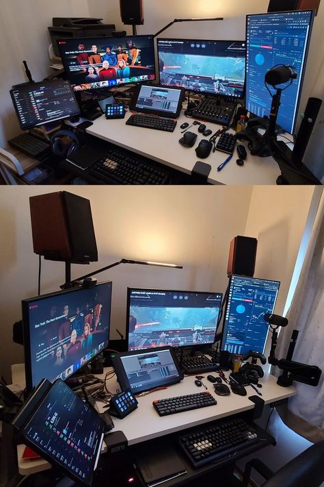 Computer Gaming Room, Computer Desk Setup, Home Studio Setup, Video Game Room Design, Desktop Setup, Video Game Rooms, Bedroom Setup, Computer Room, Gaming Room Setup