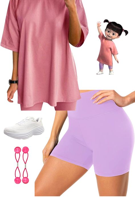 Easy Disney Bound - Boo from Monster’s Inc. Pink oversized shirt: https://amzn.to/3Mq1yk1 Purple bike shorts:https://amzn.to/3OxDFtJ Bobble hair ties: https://amzn.to/41Y0RUT Pink scrunchies: https://amzn.to/45pfYtj White shoes: https://amzn.to/45B5M1h (includes affiliate links) #disneyworld #disneyland #disneybound #disneybounding #monstersinc #pixar Monsters Inc Bounding, Biker Short Disney Outfit, Disney Pixar Outfit Ideas, Monsters Inc Outfit Ideas, Pixar Outfits Disney, Disney Themed Outfits For Women, Boo Disneybound, Easy Disney Bound Outfits, Monsters Inc Disneybound