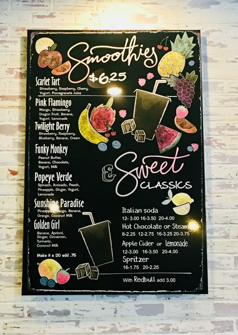 Chalkboard Specials, Smoothie Truck, Juice Business, Cafe Menu Boards, Chalk Menu, Coffee Chalkboard, Smoothie Menu, Things To Do With Your Boyfriend, Herb Life