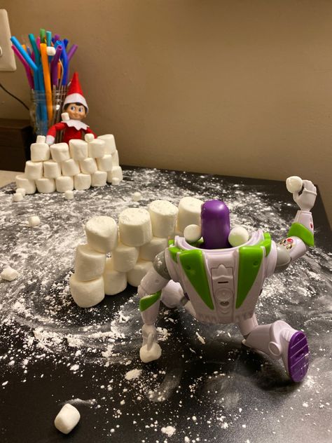 Marshmello Elf On The Shelf, Elf On The Shelf Ideas Using Marshmallows, Elf On Shelf With Marshmallows, Elf On The Shelf Snow Ball, Elf Marshmellow Ideas, Elf Ideas Marshmallows, Mini Marshmallow Elf On The Shelf, Elf On The Shelf Snowball Toss, Elf With Marshmallows Shelf Ideas