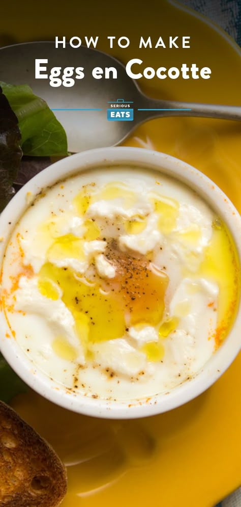 Coddled Eggs Recipes, Cocotte Recipe, Brunch Eggs, Eggs Breakfast, Classic Breakfast, Cooked Breakfast, Air Fryer Recipes Healthy, Serious Eats, Savory Breakfast