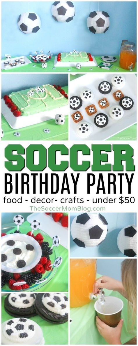 Celebrate your little fútbol star with this easy and thrifty soccer birthday party! (Food, supplies, and party favors for $50 or less!) Kids Party Menu, Soccer Birthday Party Ideas, Soccer Themed Birthday Party, Soccer Theme Parties, Soccer Birthday Party, Ideas Birthday Party, Soccer Birthday Parties, Soccer Theme, Football Birthday Party