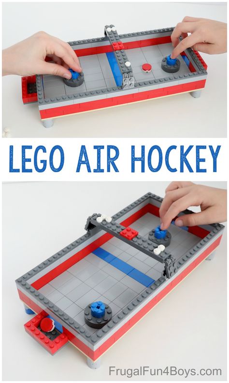 Build a LEGO Air Hockey Table - Frugal Fun For Boys and Girls Hockey Table, Lego Challenge, Air Hockey Table, Lego Club, Lego Diy, Lego Activities, Lego Games, Lego Craft, Lego Room