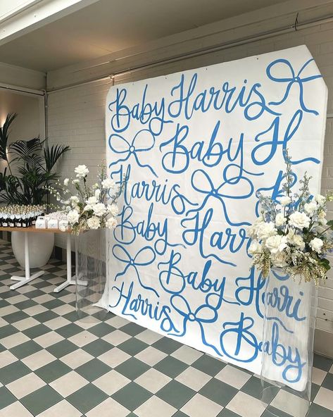 Blue backdrop for @mmaddisonharris 🩵 Spring 2024 is almost booked out, please get in touch if you’re after a custom backdrop or stationery for your next event 📧 #bychloejoy #weddingdecor #letteringlover #brisbanebrides #babyshowerideas #babyshowerdecor #babyshowerparty #babyboy #weddinginspiration #weddingsign #bridalshower #backdropwedding #weddingseason #weddingstationery #weddinginvitation Simple Backdrop Wedding, Bridal Shower Inspo, Baby Shower Vintage, Baby Birthday Themes, Simple Baby Shower, Paper Banners, Blue Backdrops, Baby Cross, Baby Shower Backdrop