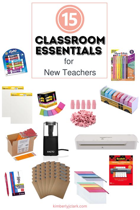 Classroom Essentials for any new teacher. When starting out teaching you only need a few essentials to get started. Teacher Essentials Kit, High School Teacher Essentials, Teacher Accessories Classroom, Classroom Essentials For New Teachers, Teacher Essentials Supplies, Teacher Bag Essentials, First Year Teacher Must Haves, Teacher Necessities, Teacher Essentials