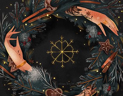 Diana Renzhina on Behance Solstice Winter, Waldorf Chalkboard, Yule Decor, Solstice Art, Yule Celebration, Pagan Christmas, Themed Illustrations, Witch Core, Winter Illustration