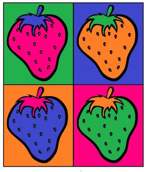 Finished strawberry pop art.                                                                                                                                                                                 More Pop Art Party, Art Andy Warhol, Pop Art Food, Konst Designs, Andy Warhol Pop Art, Pop Art For Kids, Andy Warhol Art, Warhol Art, Pop Art Movement