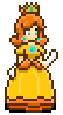 Princess Daisy Pixel Art, Princess Peach Pixel Art Grid, Daisy Pixel Art, Mario Princess Daisy, Luigi And Daisy, Peach Mario, Mario And Princess Peach, Super Mario Princess, Super Mario And Luigi